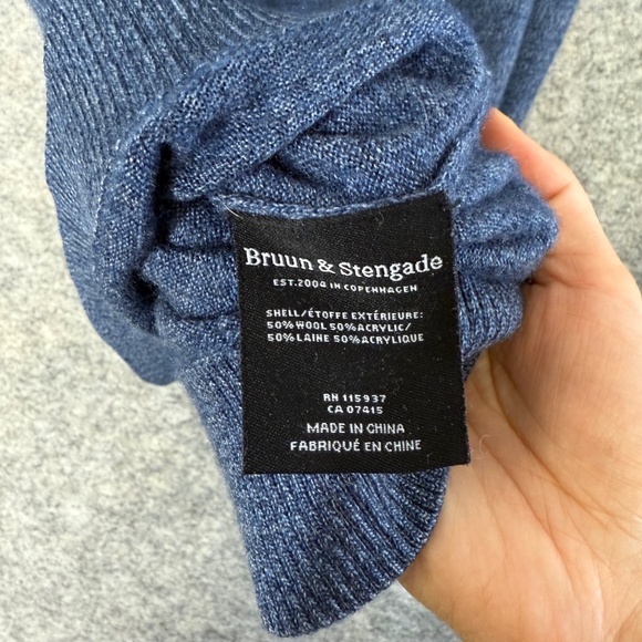 Bruun & Stengade Blue V-Neck Knit Pullover Wool Blend Sweater Men’s Size L - Picture 6 of 10